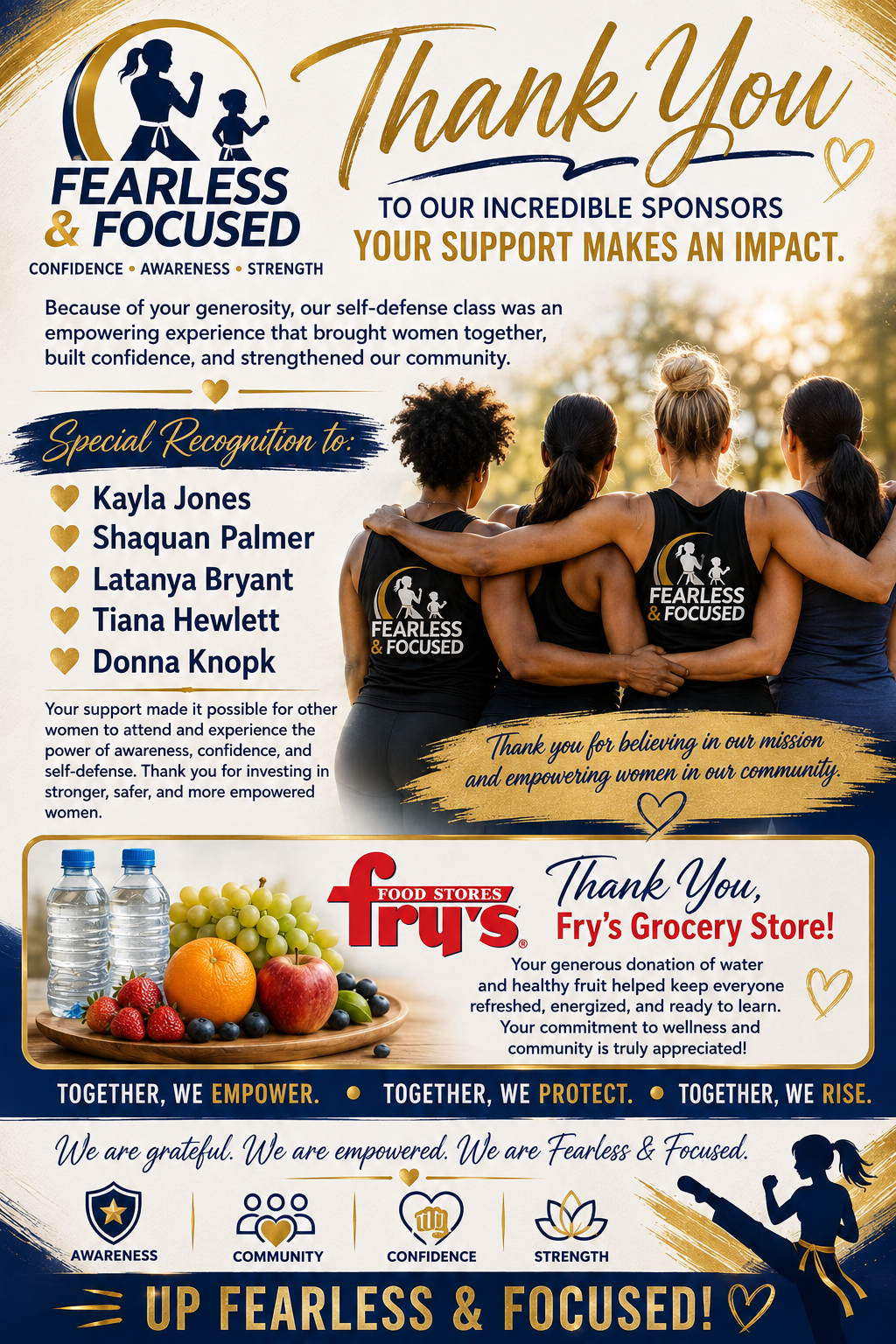 Fry's community sponsor recognition for Fearless and Focused, Inc.